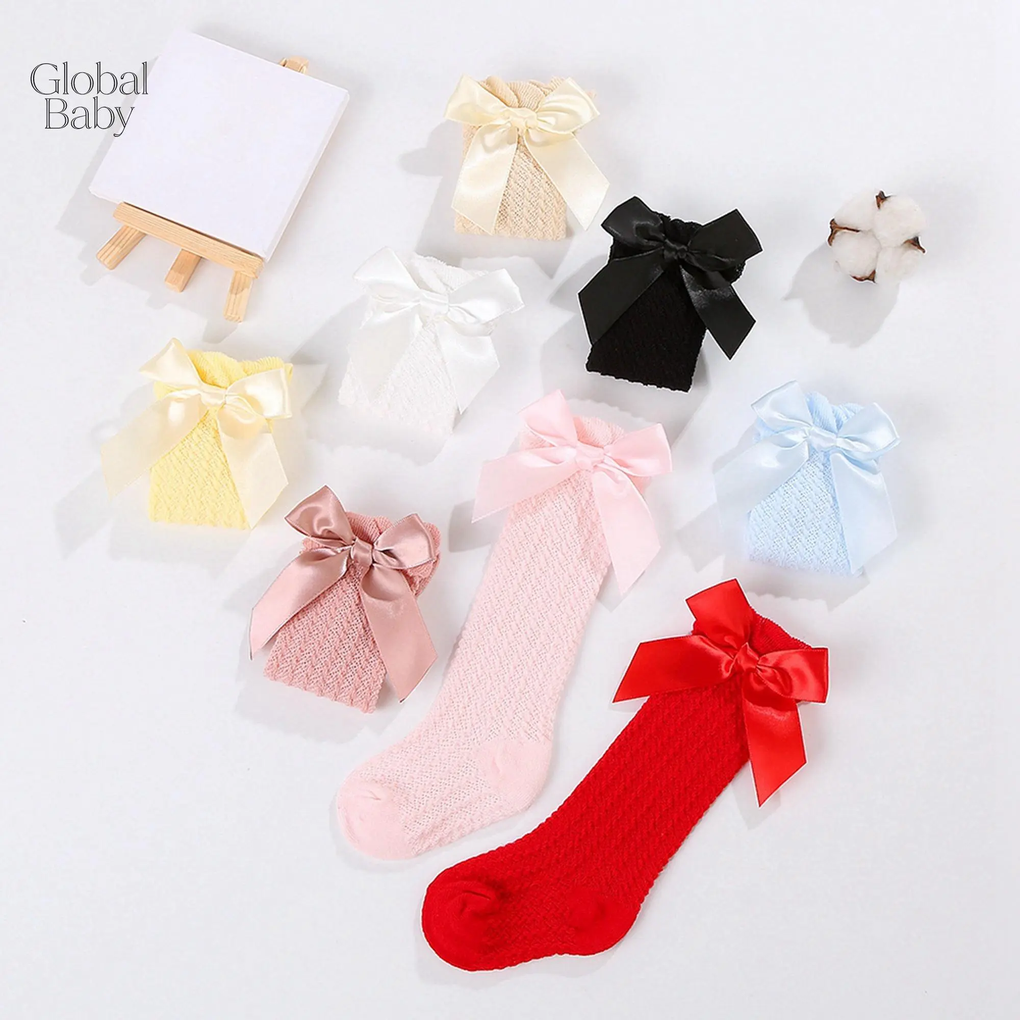 Baby Girl Knee High Socks Soft Long Socks Thin Mesh Stockings with Bow for Infants