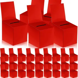 30 Pack 6 x 6 x 6 Inch Red Cardboard Raffle Ballot Suggestion Box with Slot and Removable Header for Ticket Collection, Business Cards, Voting Contest