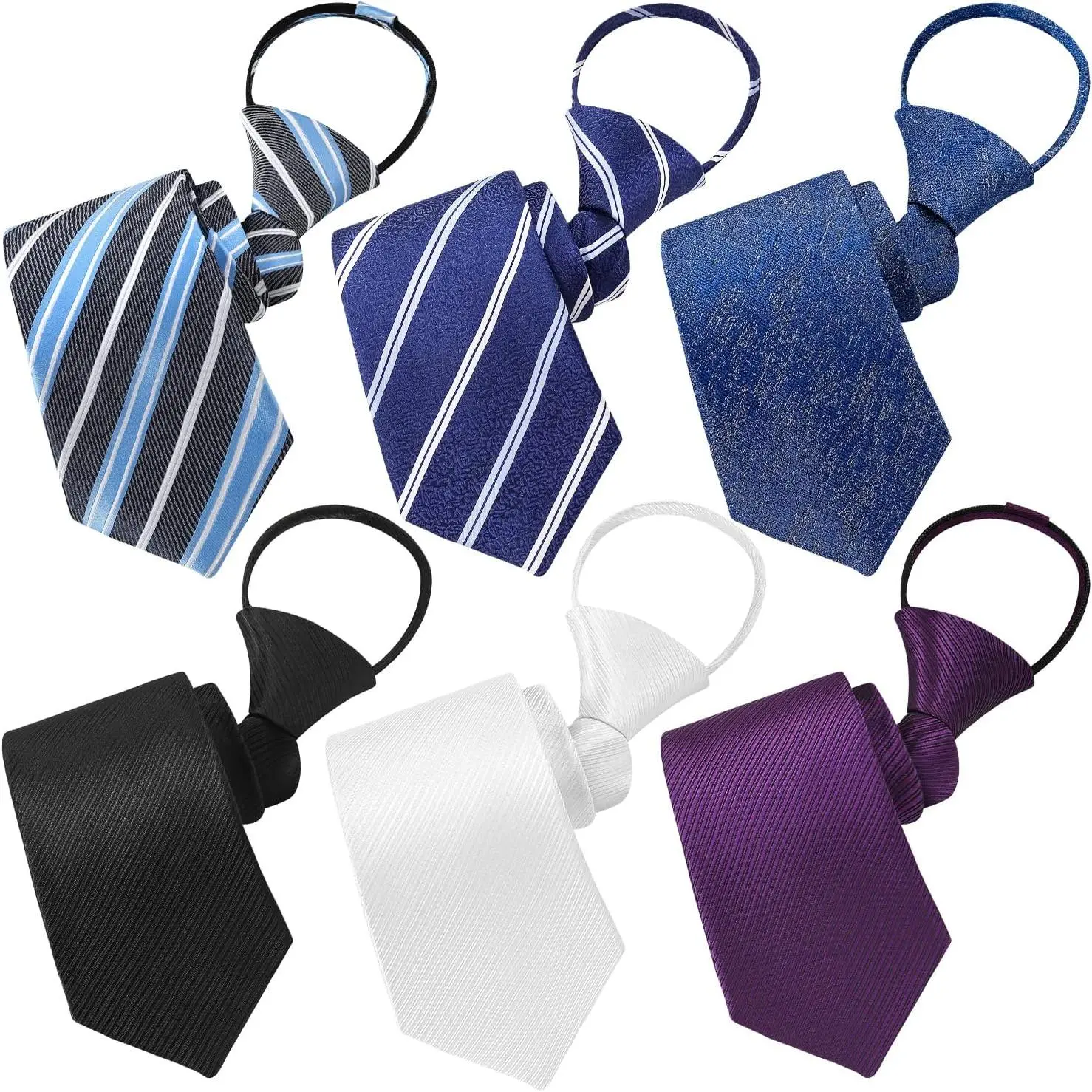 6 PACKS Men Necktie,Regular/Extra Long Adjustable Pre Tied Clip on Easy Zipper Neck Ties for Men (3.15in Wide)