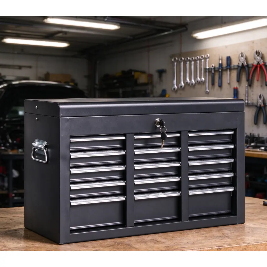Black Steel Tool Chest with 10 Drawers, Lockable Metal Tool Storage Box with Key, Portable Hand Carry Tool Cabinet for Garage Workshop Home DIY