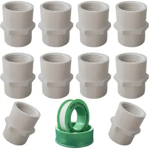 10 count PVC Pipe Coupling, 1/2 inch NPT Female Thread PVC Pipe Fitting Adapter Connector, PVC Pipe Fitting for Sch40 PVC Pipe, PVC Pipe Connectors for Plumbing Water Line, Socket x NPT Female