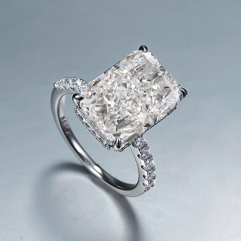 S925 Sterling Silver Ice Flower cut rectangular ring 9*13mm 8A cubic zirconia ring fashion jewelry accessory woman girl promise ring-155(20%)