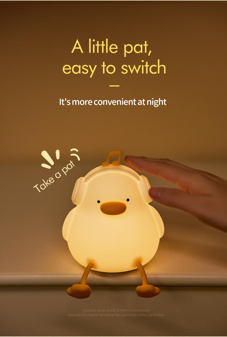 Happy Duck Night Light - Silicone Touch-Activated Music Lamp, USB Rechargeable Bedside Decor for Kids' Room (Gift Ready)