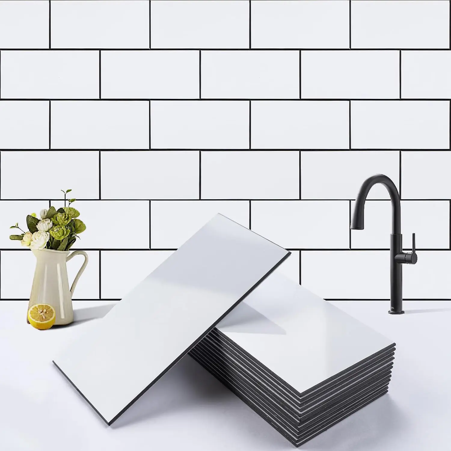 Indoor Modern 3"x6" Rectangular Glossy White Subway Tile Backsplash - 100-Count Pro-Shield Composite Peel-Stick Tiles, Non-Yellowing for Kitchen, Fireplace Surround