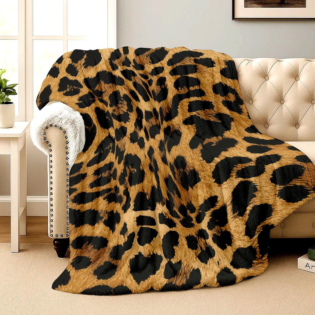 2D Printed Leopard Flannel Blanket  Abstract Art Wild Throw, Birthday/Holiday Gift, Multi-Use for Sofa/Bed/Camping/Office/Tourism, Machine Washable, Pet-Friendly Festival Decorations, Various Sizes, All-Season Use