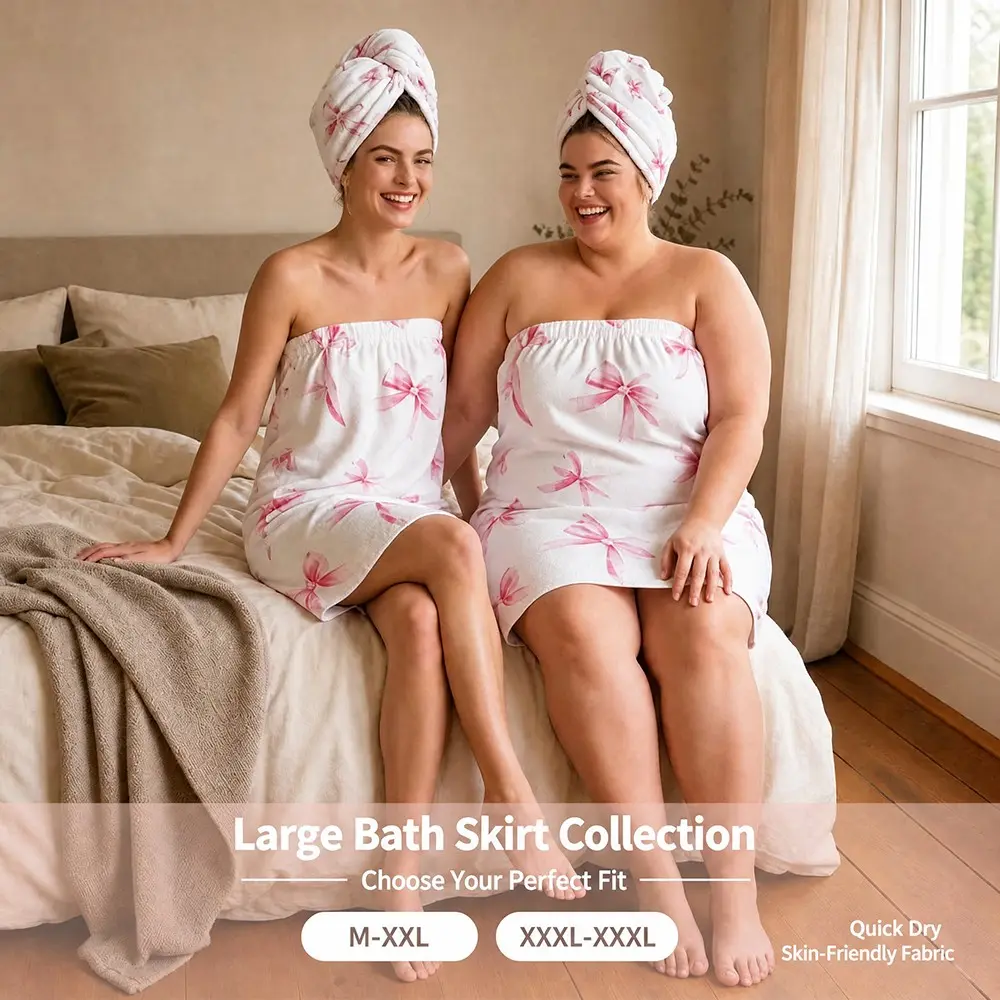 Plus Size Bath Wrap Set for Women - Soft Wrap with Matching Hair Towel, Adjustable Strapless Body Wrap Skirt, Quick-Dry Bath Towel for After Shower, Two Size Ranges (M-XXL / XXXL-XXXXL)