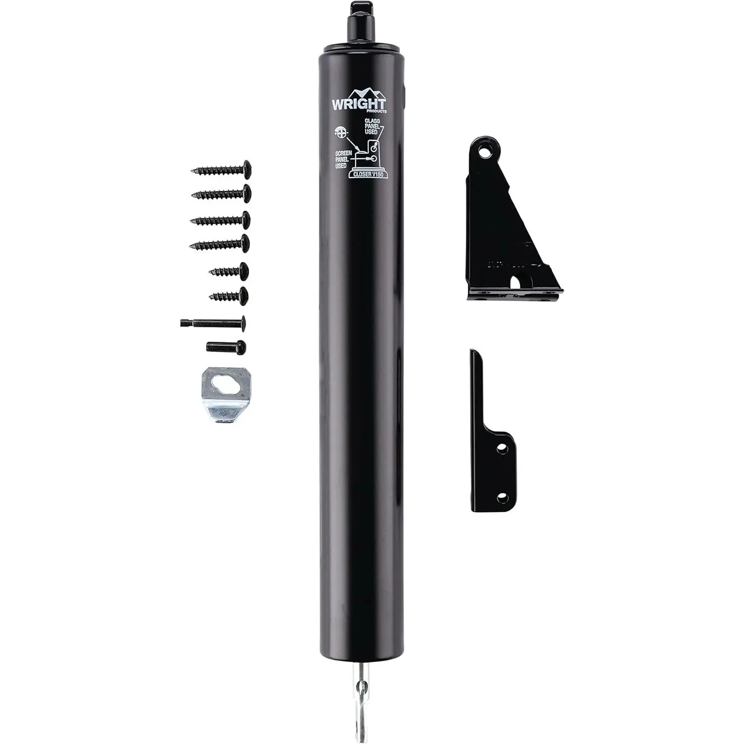 Heavy-Duty Pneumatic Storm Door Closer, Adjustable Quiet-Closing with Hold-Open Feature, Black