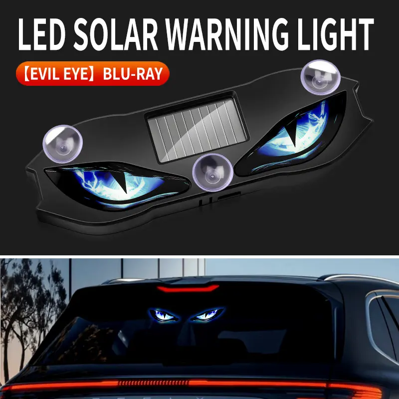 Solar Car Demon Eye LED Atmosphere Light, Wireless Suction Cup Dynamic Expression Lamp with Red Blue Green Colors, Type-C Rechargeable Decorative Auto Interior Window Light for Cars, Trucks, SUVs