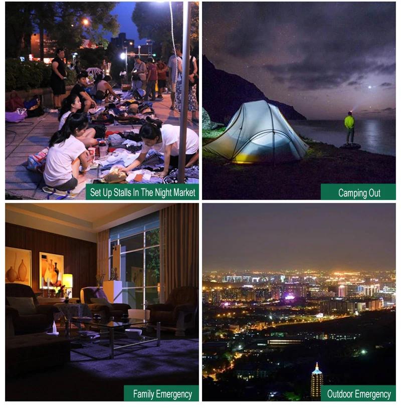 Camping Light USB Rechargeable LED Emergency Lamp Outdoor Portable Lanterns with Hook for BBQ Tents Battery Bulb