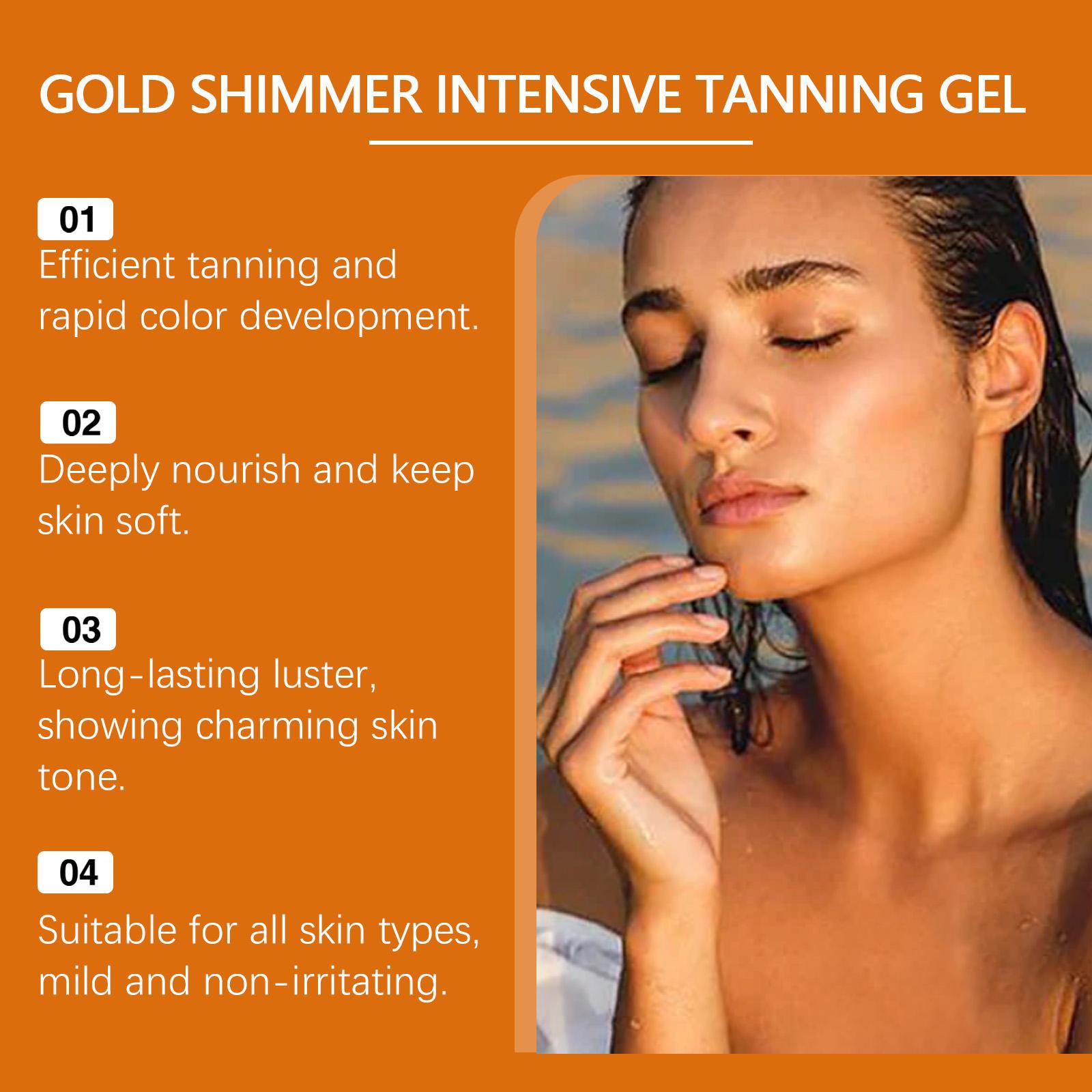 OUHOE Gold Shimmer Tanning Gel, Sunflower & Calendula Herbal Protection, 10-Min Quick Dry, Reduces Sun Damage, Lasting Gold Luster for Radiant Skin, All Skin Types Intensive Hydrating sunscreen self dark tanglow bronzing agent balm