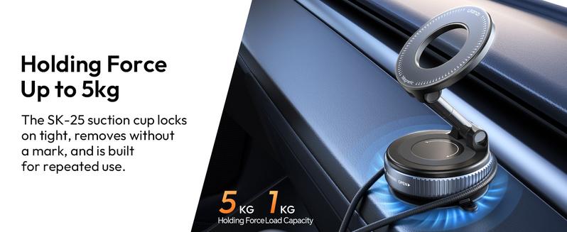 ULANZI SK-25 Car Phone Holder for Magsafe, Vacuum Suction Cup Magnetic Phone Mount, 360° Adjustable Phone MagMount for Car/Ceramic Tile/Gym/Mirror, Load up to 1kg, Magnetic Force ≥14N（Black）