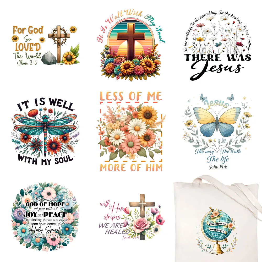 9 Pcs Faith Designs Iron on Transfers Transfers Sticker On Clothes Iron on Decals for T Shirts Easy to heat press decals Iron On Transfer Patches casual style. iron on decals