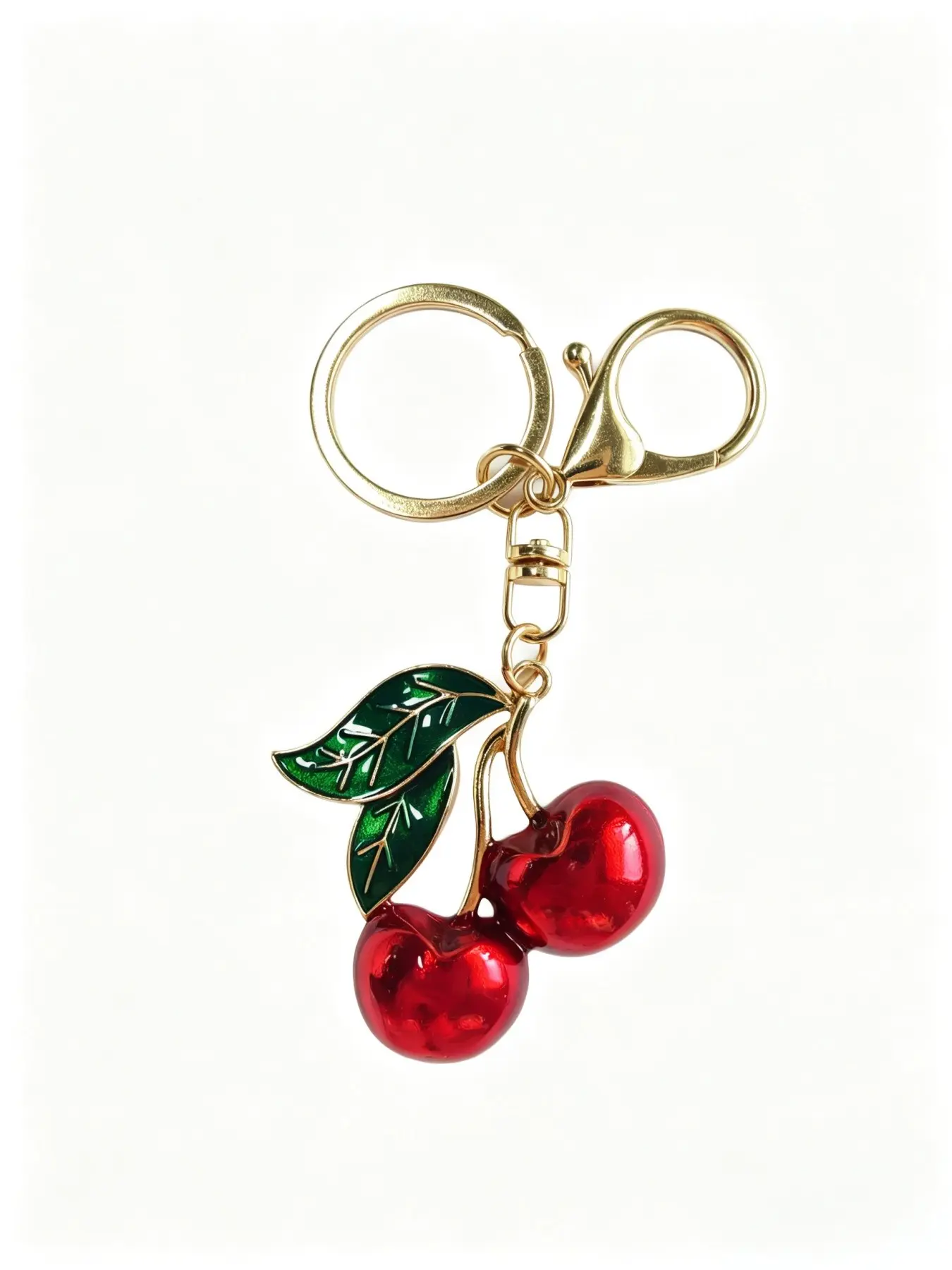 Double Cherry Enamel Keychain, 3D Fruit Leaf Metal Key Ring, Metal Keychains, Perfect Gift for Her, Unique and Stylish Accessory