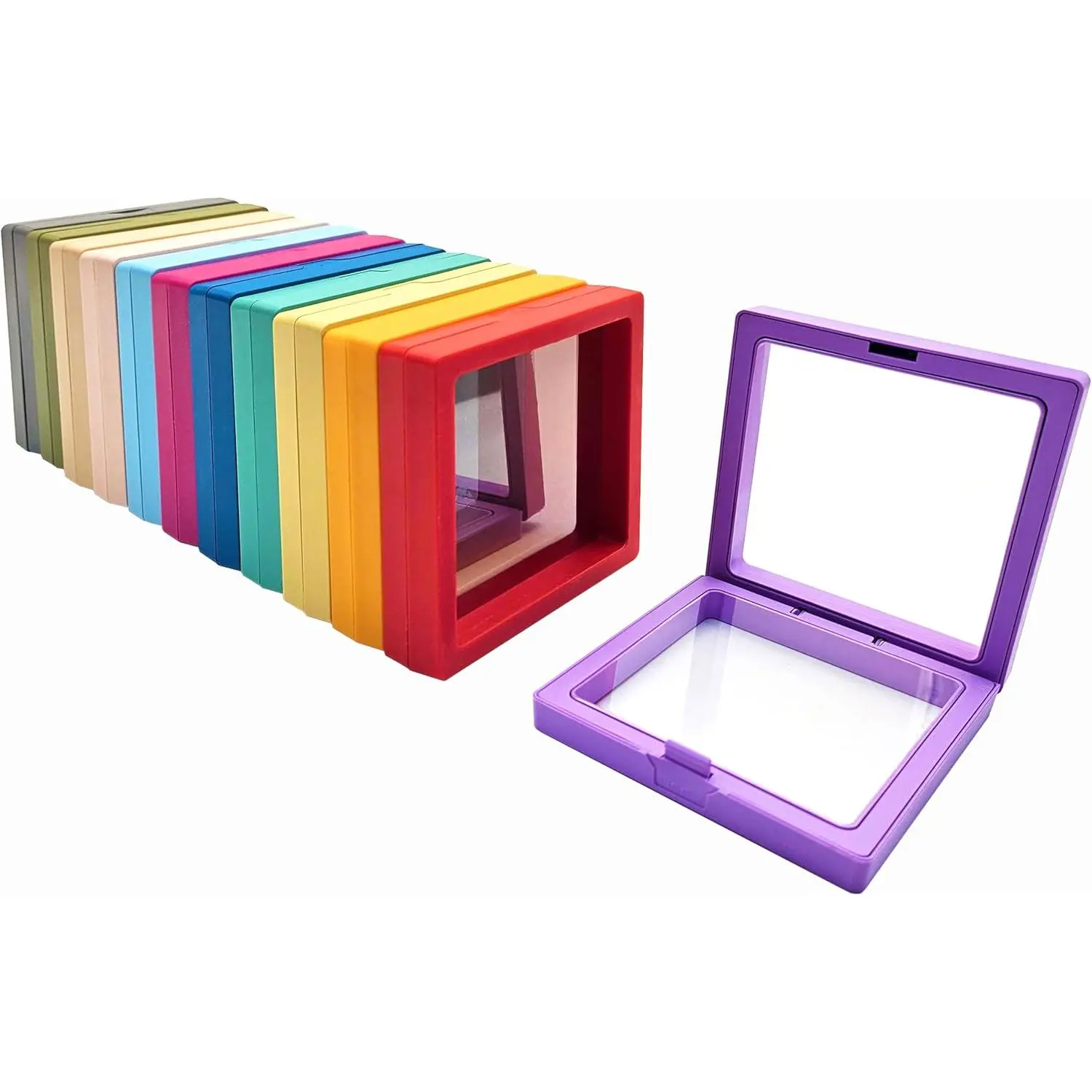 12 count  Floating Frame Display Stand,  Box,  Box, Ornament Organizer, Small Travel  Box, PE Film Anti-Oxidation, Suspended Display Box Stackable (Multicolour, 3.54 * 3.54)