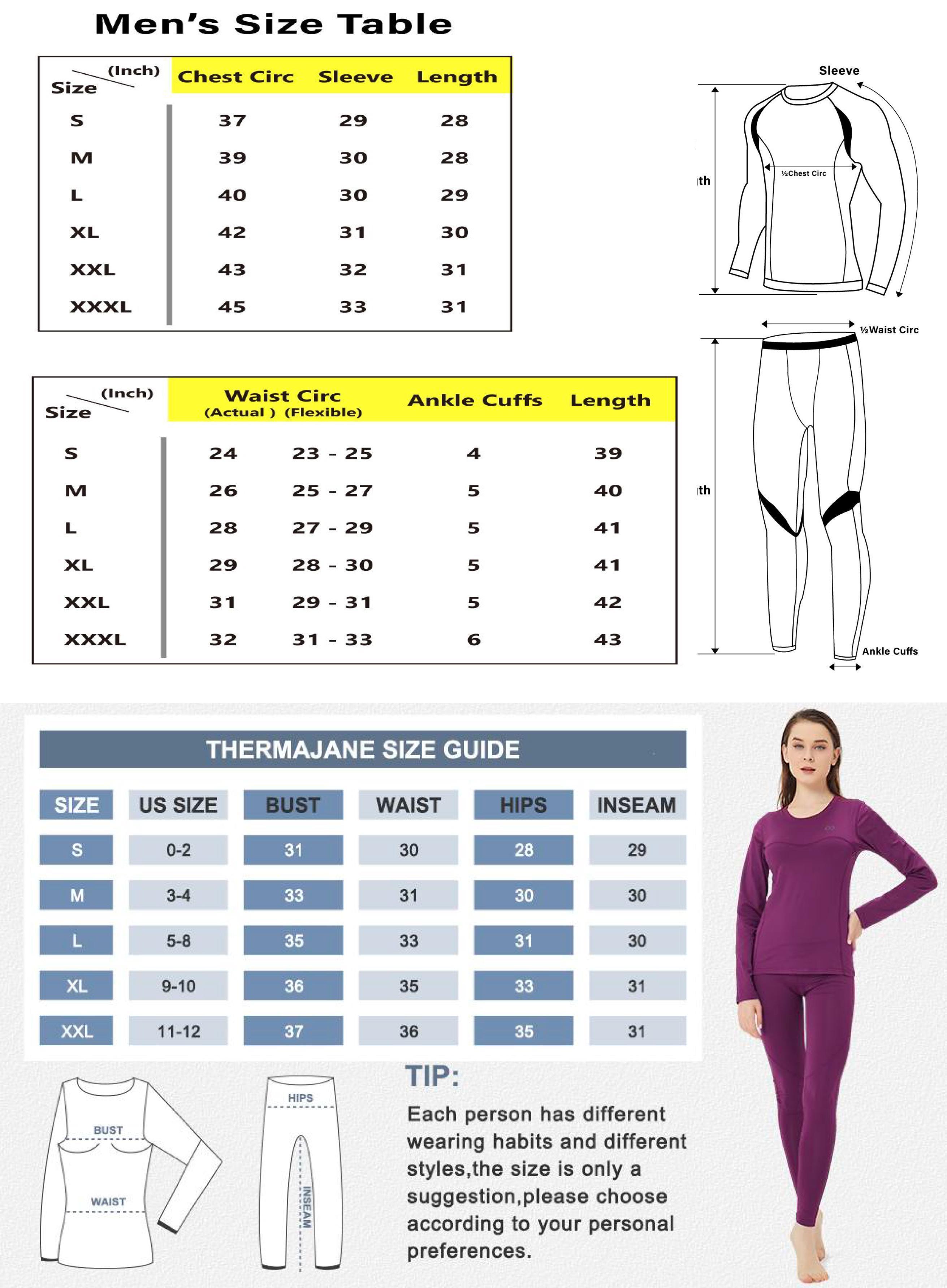 Muezna  thermal underwear Top and Bottom Set Underwear Long Johns Base Layer with Soft Fleece Lined
