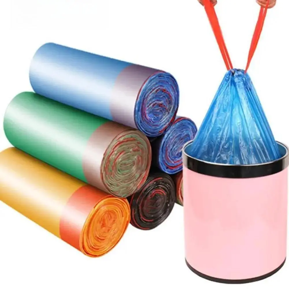 Assorted Color Drawstring Garbage Bags, 5 Rolls 75 Total, Heavy-Duty Durable Puncture-Resistant Leak-Proof Bin Liners, Essential Kitchen & Bathroom Household Daily Supply, Household Items