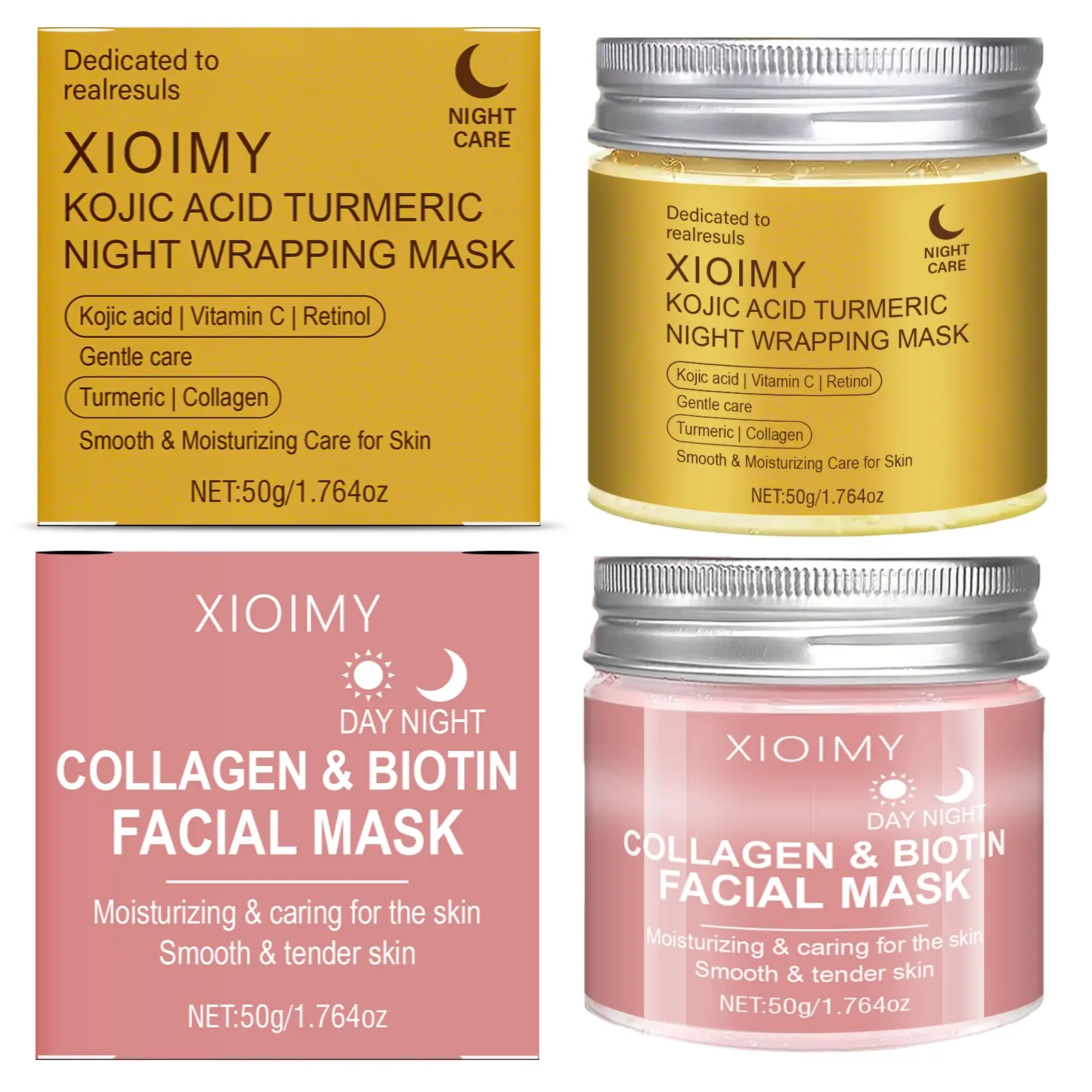 2pcs Collagen Face Mask Biotin Kojic Turmeric Night Day Mask Set, Rich in Collagen Essence, Hydrating & Smooth Skin, Adds Vitality & Glow, Moisturizing Beauty Mask, Gel Mask, Facial Mask, Collagen Masks