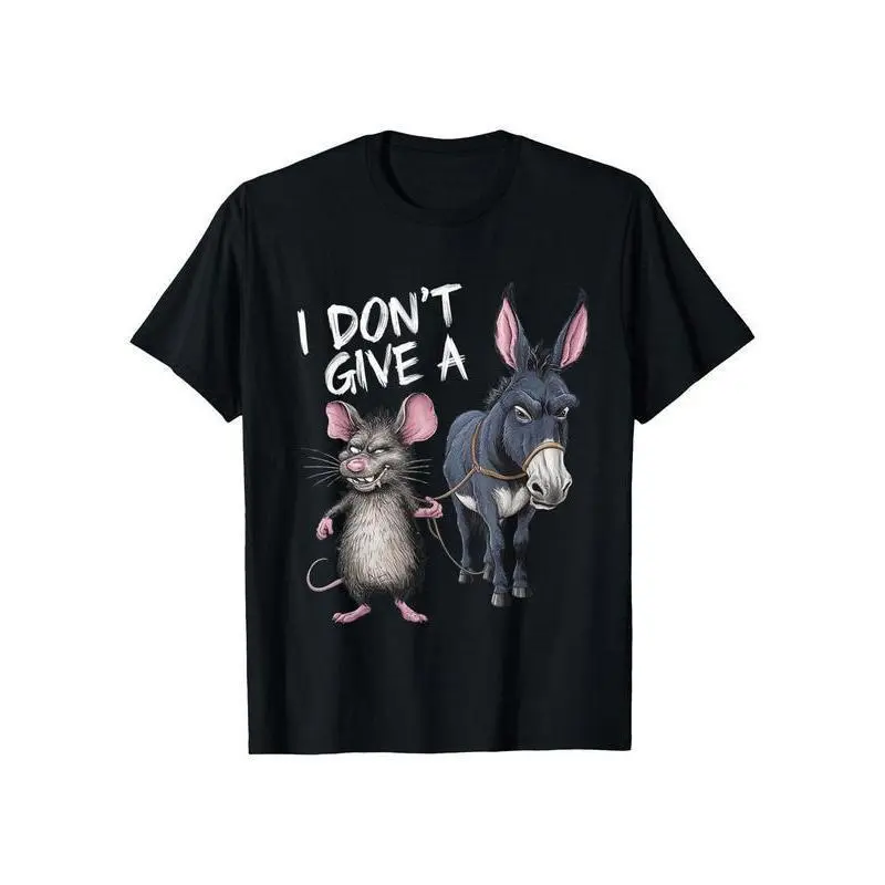 Men's Short-Sleeve Graphic Print T-Shirt - Crew Neck Casual Sports Top, Bold Art Sarcastic Donkey & Mouse Design, Retro Streetwear, Loose Fit CVC Cotton Blend, Plain-Infused, Fade Resistant, Machine Washable, All Seasons, Cvc Blend, Round Neck