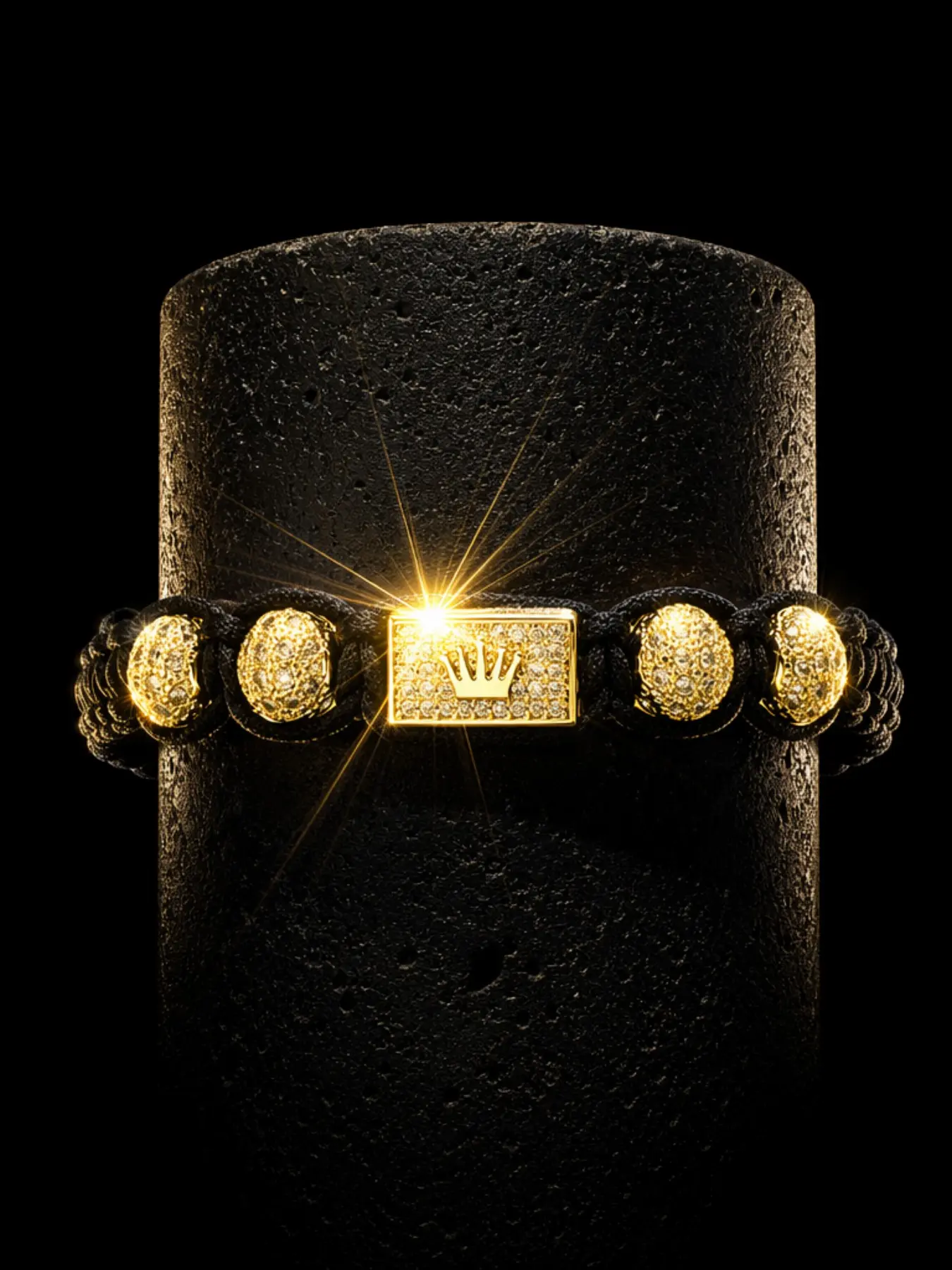 Men's Black Crown Charm Macrame Braided Bracelet Adjustable Micro Pave Cubic Zirconia Stone Woven Wristband Luxury Hip Hop Street Fashion Jewelry Unisex Handmade Braided Bracelet Ideal Father's Day Anniversary Birthday Gift for Dad Husband Boyfriend Male