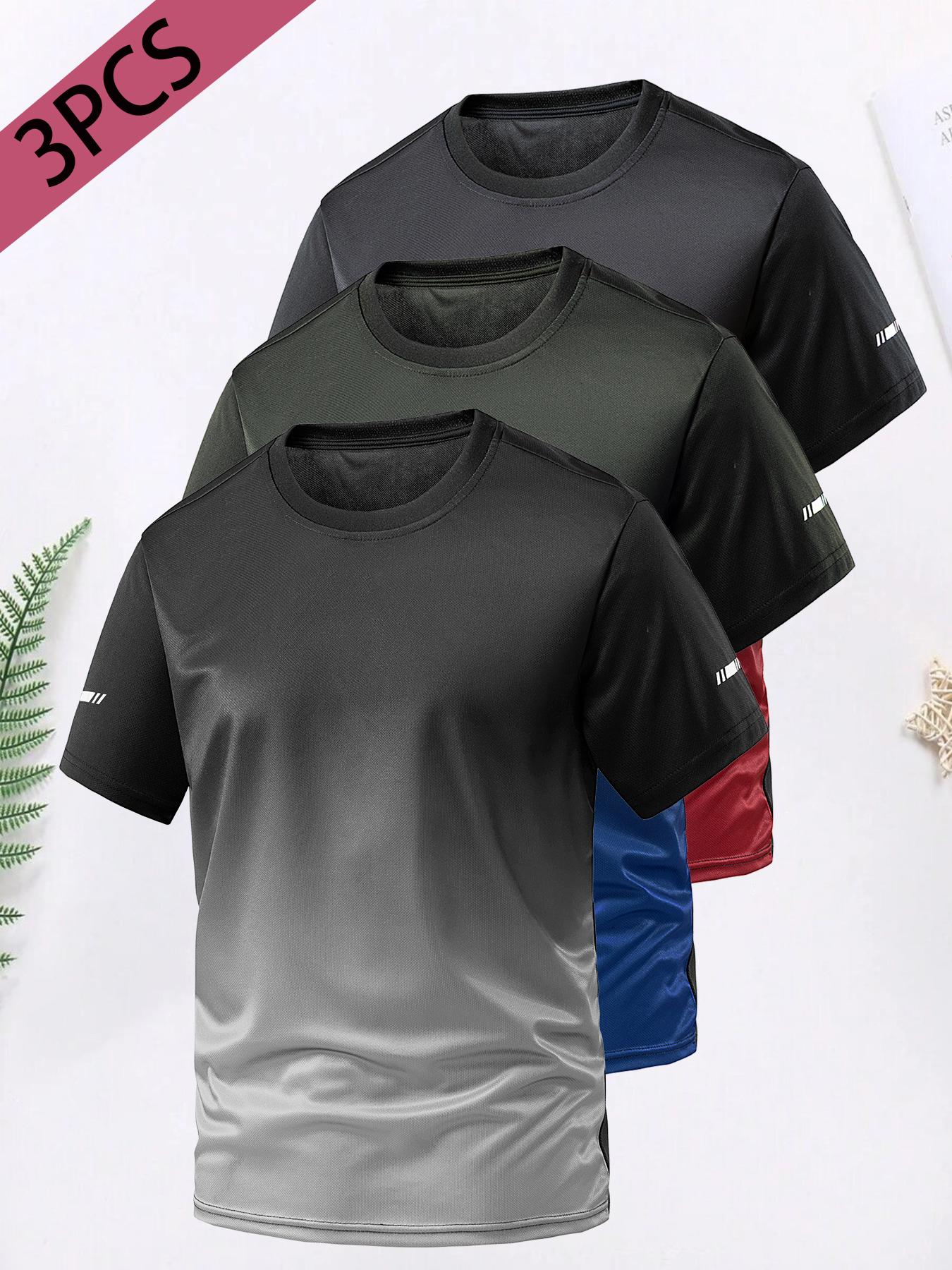 Men's Ombre Print Short Sleeve Tee, Gym Tees, Sporty Breathable Quick Drying T-shirt for Outdoor Running Gym Training, Casual Top for Daily Wear