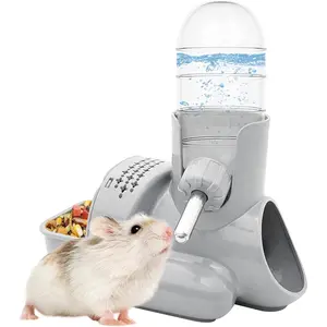 3 in 1 Hamster Water Bottle No Drip Small Animal Water Bottle Automatic Bottle Dispenser with Food Container Base Hut