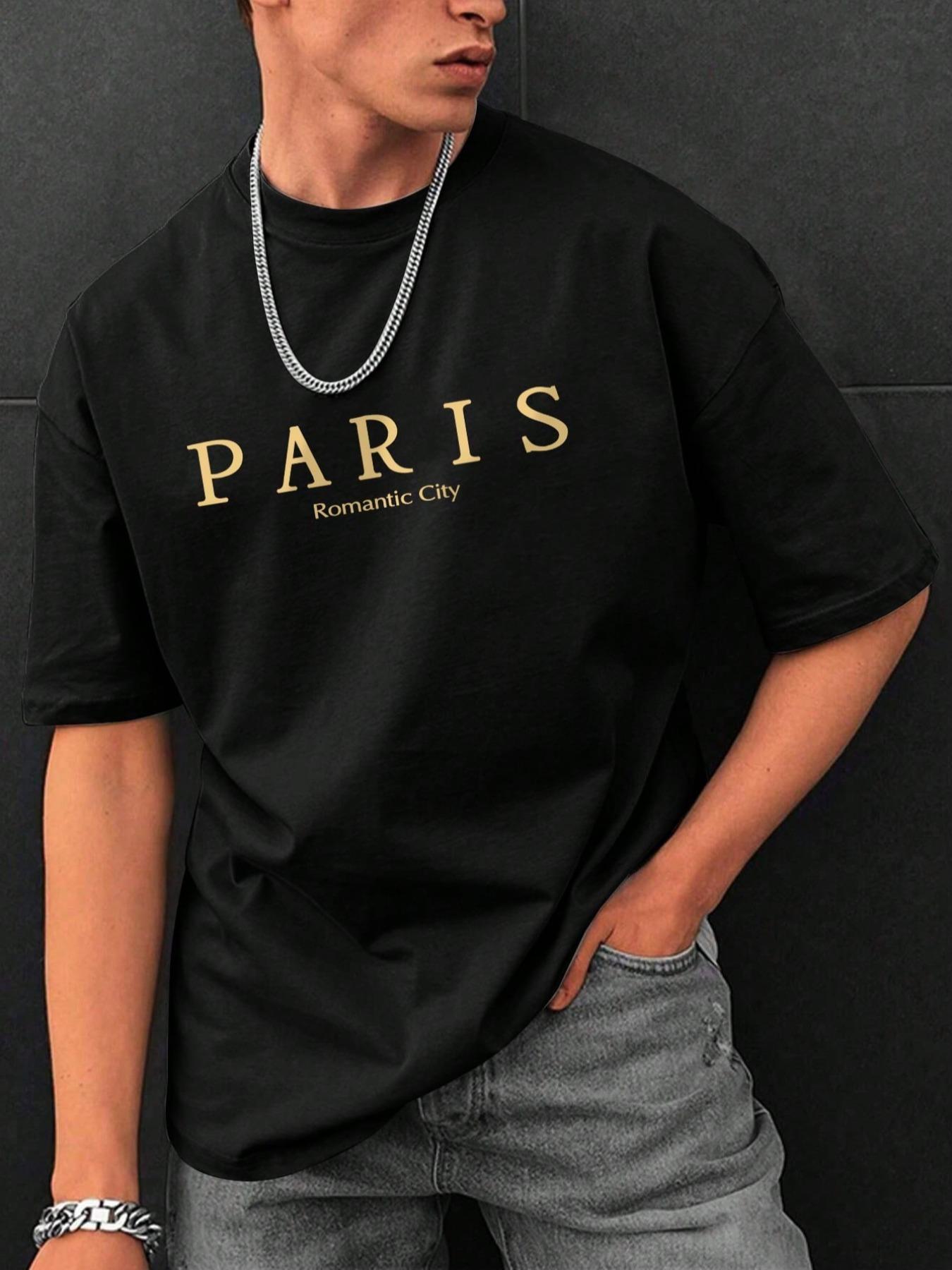 Men's Letter Print Drop Shoulder Jersey Tee, National Day Clothing, Menswear, Regular Fit Casual Streetwear Short Sleeve Round Neck Crewneck T-shirt for Summer, Fashion Stylish Men's Top for Daily Wear, Casual Style Tee, Casual Letters Print