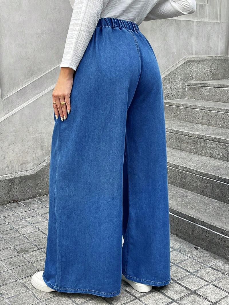 Oversized Thunder Thigh Flare Jeans - Boho - Chic High - Waisted Denim Wide - Leg Pants for Women - Elastic Waist & Flowy Fit