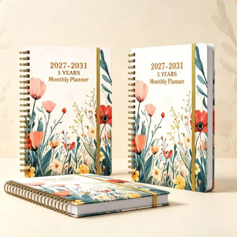 A5 Size 72 Sheets 144 Pages Premium Bond Paper, Five-Year Monthly Planner Notebook (2027-2031), Coil Bound Schedule Journal, Long-Term Goal Calendar