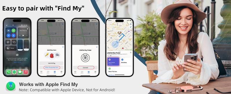 Keychain, Key Finder Built-in Anti-Loss Tracker, Heavy Duty Key Holder, Premium Stainless Steel Keychain Carabiner For Car Keys with GPS Global Locator Tracking Waterproof (Rose Gold)