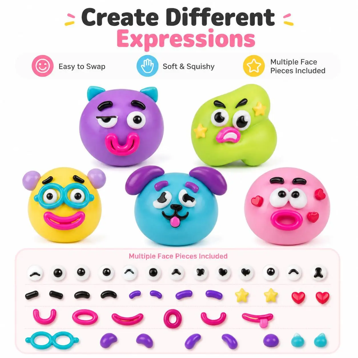 Viral TikTok Face Changing Dog Squishy Fidget Toy, TPR Slow Rebound Stress Relief Squeeze Ball, Oddly Satisfying Morphable Sensory Toy, Novelty Cute Gift, Best White Elephant Present for All Ages