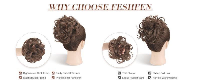 messy bun hair large wavy curly elastic scrunchies ponytail extensions synthetic chignon hairs for women black 1 94oz