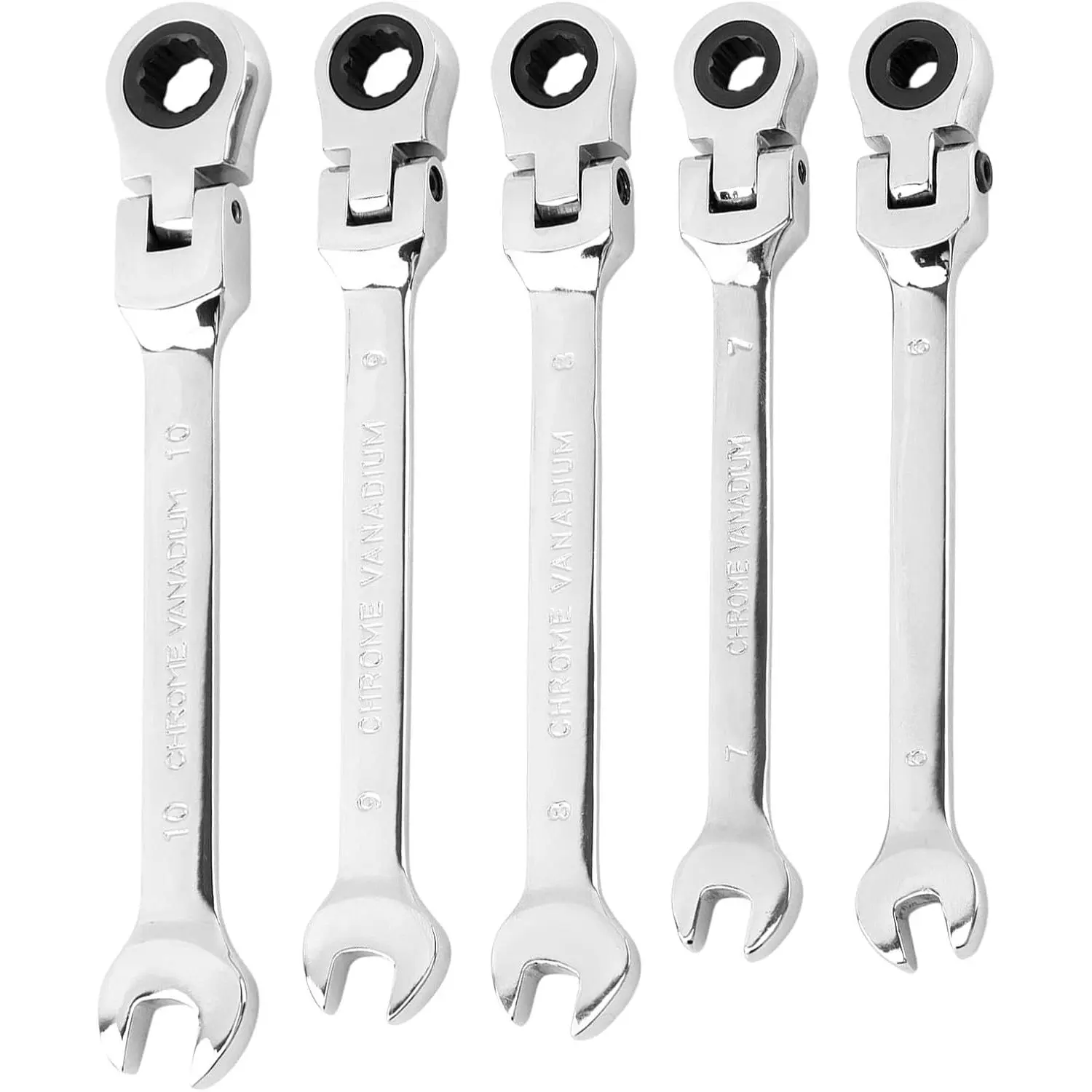 5 count Flexible Ratchet Wrench Set, Metric 6-10mm Spanner Gear Ring Ratcheting Combination Wrenches Kit, Box End and Open End Wrench 180°  72-(COLOR:)