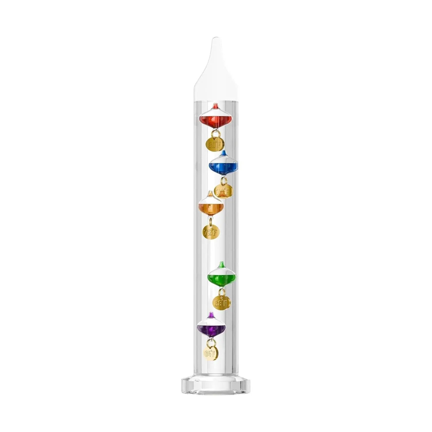 Glass Galileo Thermometer with 5 Multi Colored Balls from 64ºF to 80ºF 11inch Galileo Thermometer Gorgeous Gift for Family or Friends Present Home, Office Indoor and Outdoor Décor
