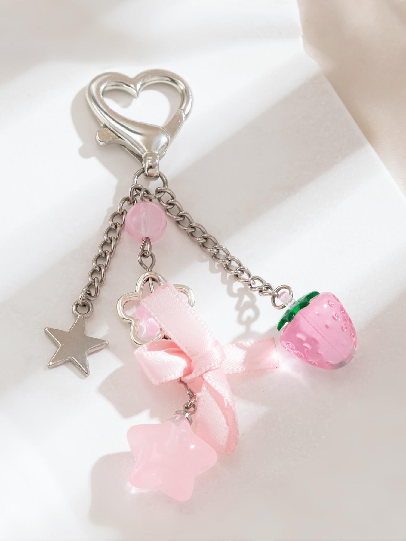 Cute Star & Strawberry & Bowknot Design Keychain, Cute Charms Keychain, Fashionable Keychain for Women & Girls, Trendy All-match Keychain for Birthday Gift