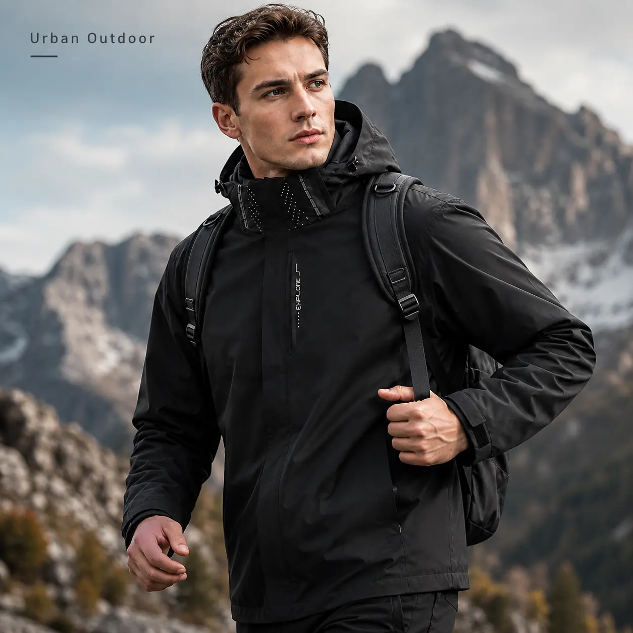 2026 New Male Hooded Windbreaker - Waterproof, Windproof, Warm, Lightweight Polyester Zip-Up Sporty Chic Outerwear with Adjustable Drawstrings, Multi Pockets, Plain Solid Color for Running, Hiking (Long-Sleeve Fitted Top with Chain Accent), Long Sleeve Sh
