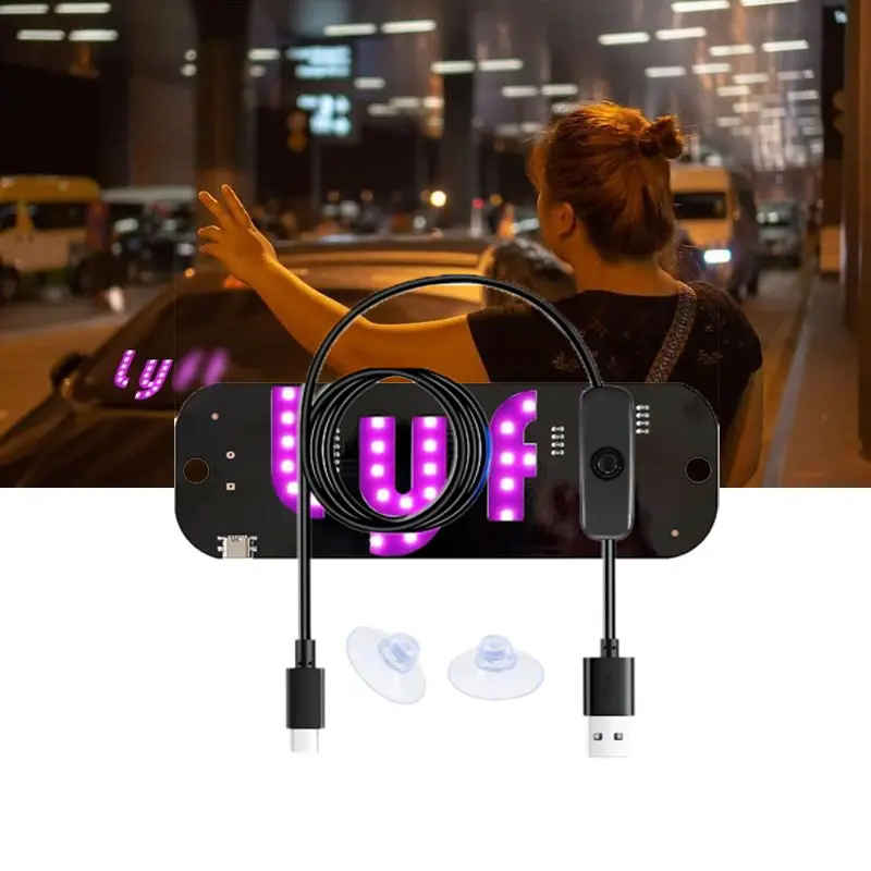 USB LED Car Windshield Light Sign with Suction Cups - Multi-Mode Illuminated Taxi UBER Lyft Light Up Sign Board, Bright LED Windshield Signlamp with USB Plug & Switch for Cars, Trucks, SUVs