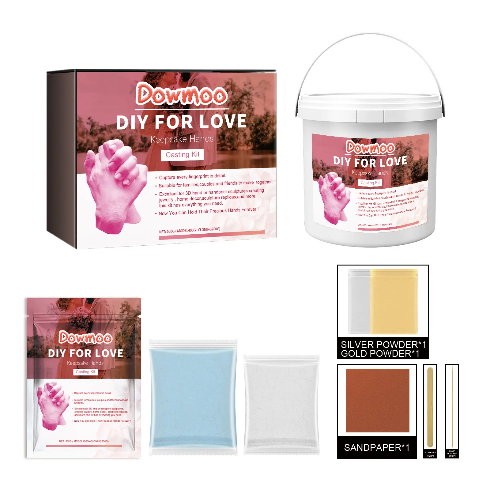 Dowmoo Keepsake Hands Casting Kit, Hand And Foot Model Cloning Self-Made Commemorative Hand-Made Clay Plaster Powder