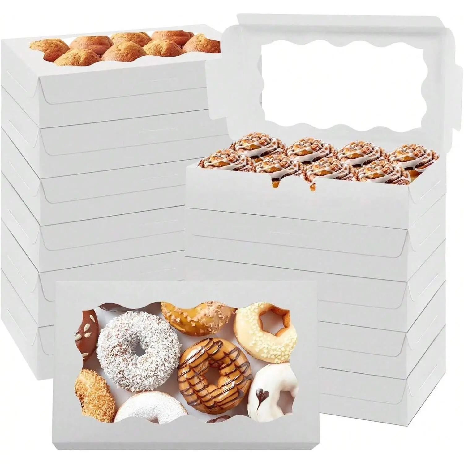 White 7x4.3x1.5in Cookie  Boxes with Window, Paperboard, 20 count | Paperboard  Boxes for Desserts Covered Strawberries,  and Macaroons