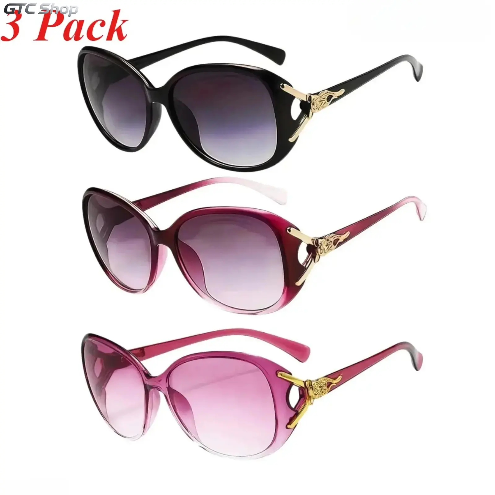Women's 3-Pack Polarized Sunglasses - Ergonomic UV400 Shield, Outdoor Wear, High Fashion Accessory, Oversized Casual Shades for Driving, Lens Height:50mm, Avoid Damage to Skin