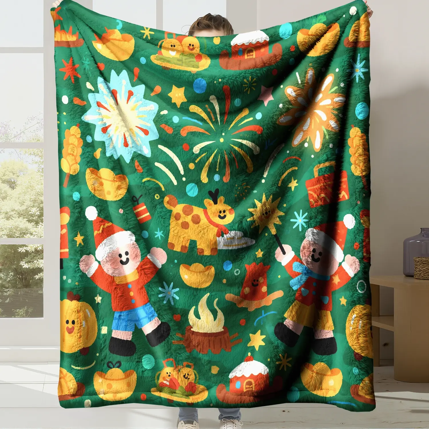 Adorable Christmas Santa Graphic Plush Throw Blanket, Eye‑catching Holiday Pattern, Soft Touch Seasonal Throw for Couch Bed Dorm, Wonderful Christmas Home Decor Piece
