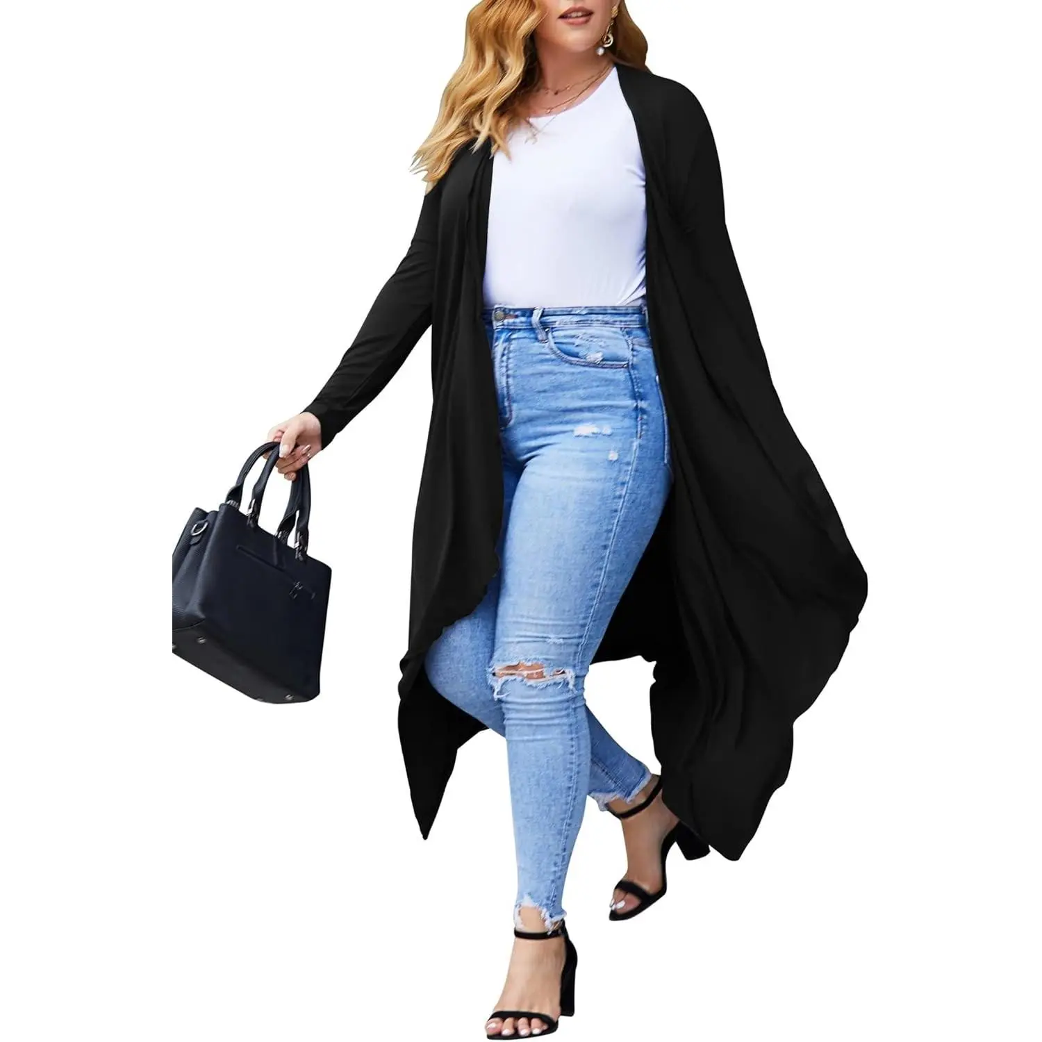 Women's Plus Size Cardigan Long Sleeve Open Front Drape Cardigans Lightweight Long Duster（L-5XL）