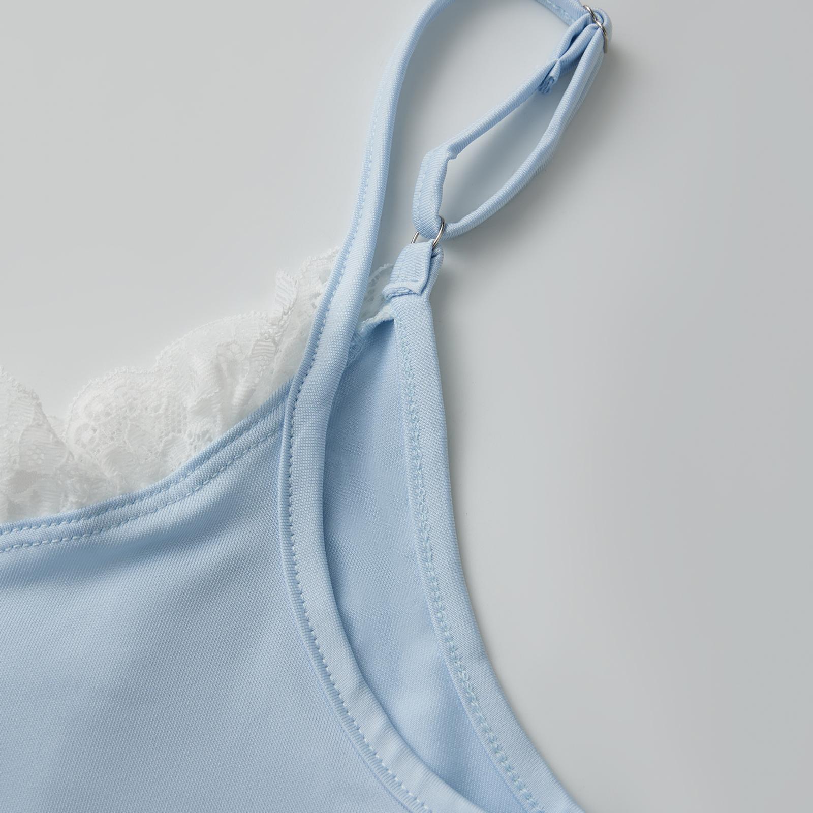 Women Ladies Female 2 Piece Pajamas Set Lace Patchwork Tie Front Camisole and Elastic Splits Shorts for Loungewear Soft Sleepwear Nightwear