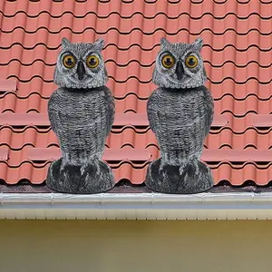 2 Pack Fake Owl Decoys to Scare Birds Away, Rotating Head Plastic Owl Bird Deterrents, 10.6 Inch Height Bird Scarecrow Nature Enemy Horned Pest Repellent for Outdoor Garden Yard