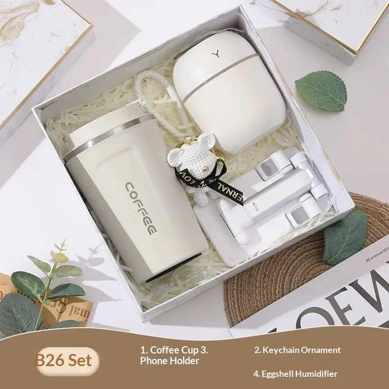 1set White Beautiful Cozy Gift Box Hand Gift Set - Birthday/Business Gift Set - Suitable for friends/elders/customers who love to drink coffee, coffee cups/umbrellas/towels/keychains/aromatherapy candles and other combination sets