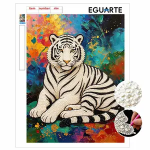 DIY Pearl Painting Kit, Frameless Tiger Design, Self-Stick Canvas, Stress Relief Craft, Home Wall Art, Mosaic Jewelry Gift, Holiday Present