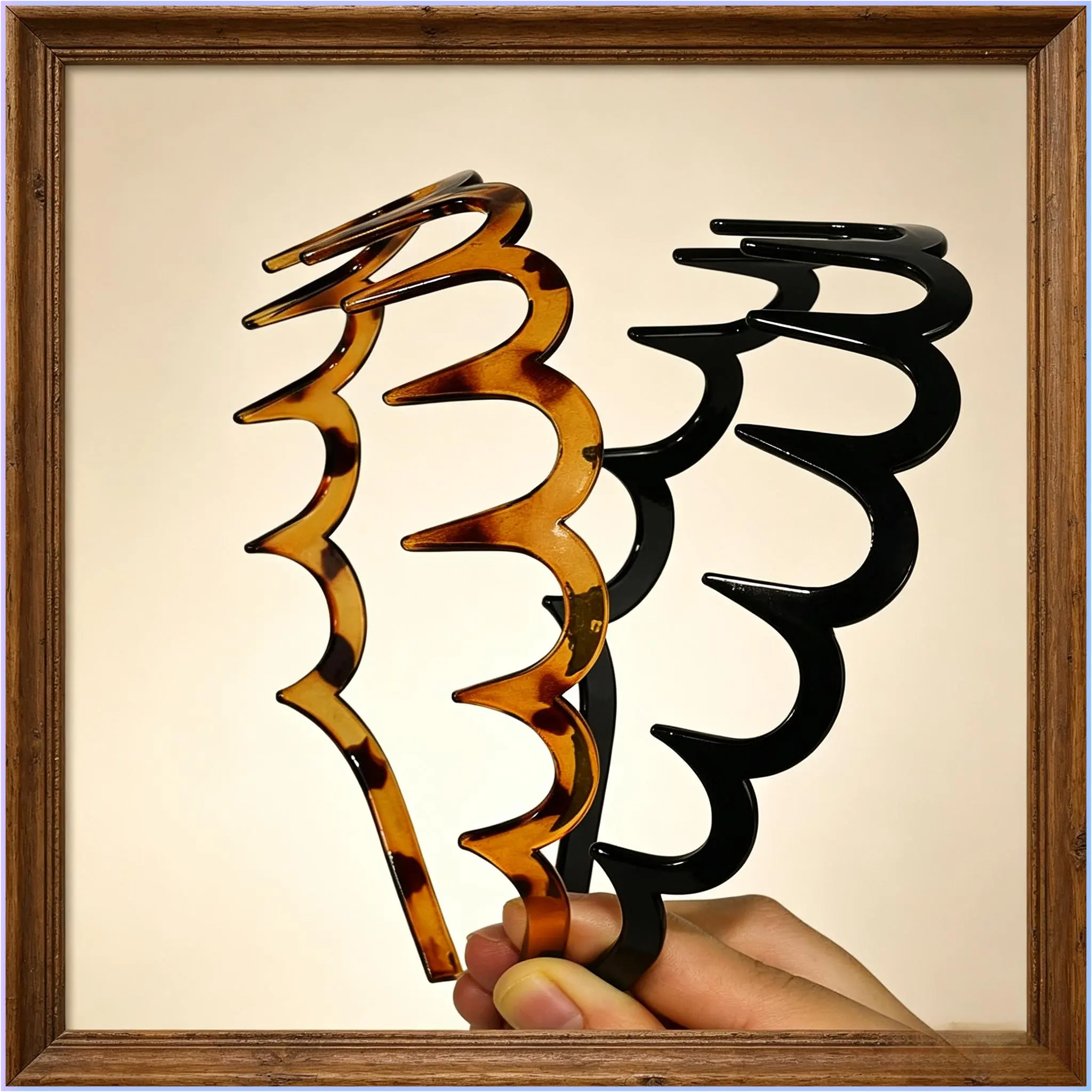 ✨4Pcs Zig Zag Wavy Teeth Comb Headbands| Black & Tortoise Slick Back Fashion Hair Accessories, Casual Daily Hair Band Gifts for Women✨