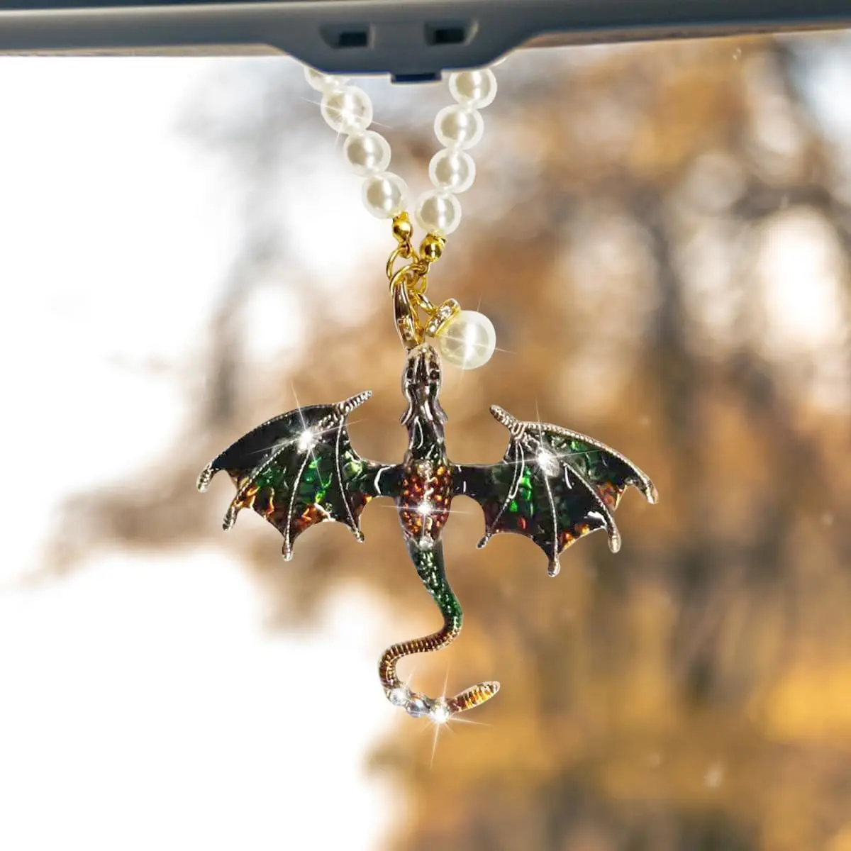 Bling Dragon  Rear View Mirror Charm, Green | Retro Dragons Auto  Pendant, Fantasy Rhinestone   Mirrors Ornament, Auto Interior Decoration Accessories