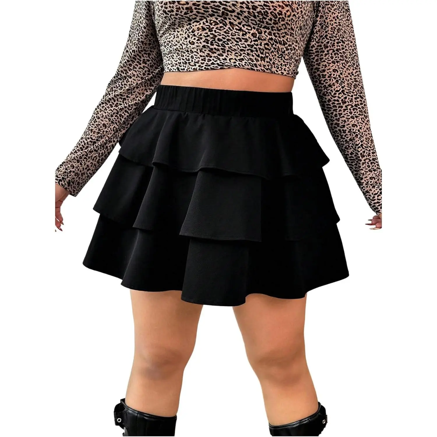 GORGLITTER Women's Plus Size Ruffle Skirt Layered High Waist A Line Flowy Mini Skirts