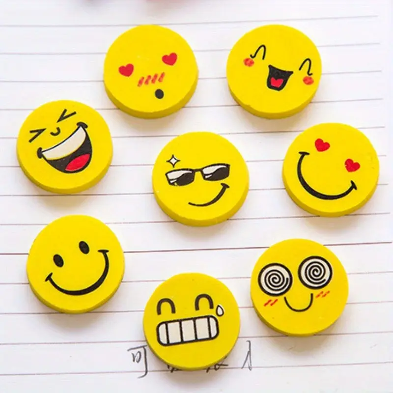 30pcs Random Cute Smiley Face Erasers, Office Supplies, Desk Supplies, Fun and Practical, Perfect Holiday Gifts, Surprise Small Presents, Ideal for Friends