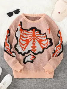 Men's Skull Print Knit Sweater, Casual Autumn/winter Fashion, Street Style Design, Perfect for Daily Wear & Gifts